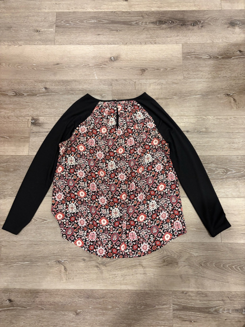 LOFT Black Raglan Top with Pink Floral Front
